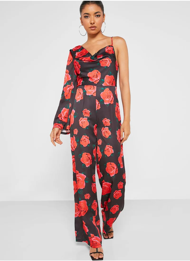 boohoo Floral Print Wide Leg Jumpsuit