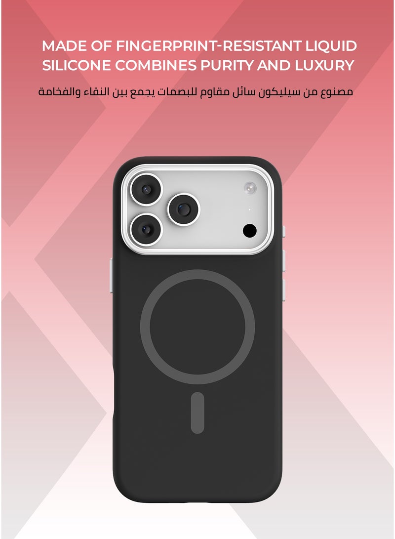زوندا كفر بيور ( ايفون 17 برو ) ماج سيف لون اسود - بطانة داخلية من المايكروفايبر لحماية من الخدوش،إطار كاميرا معدني مرتفع لحماية العدسة، مصنوع من السيليكون السائل مع طبقة مقاومة  للبصمات، متوافق مع ملحقات MagSafe - Image 2
