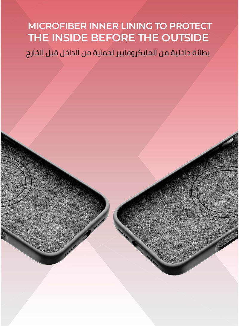 زوندا كفر بيور ( ايفون 17 برو ) ماج سيف لون اسود - بطانة داخلية من المايكروفايبر لحماية من الخدوش،إطار كاميرا معدني مرتفع لحماية العدسة، مصنوع من السيليكون السائل مع طبقة مقاومة  للبصمات، متوافق مع ملحقات MagSafe - Image 3