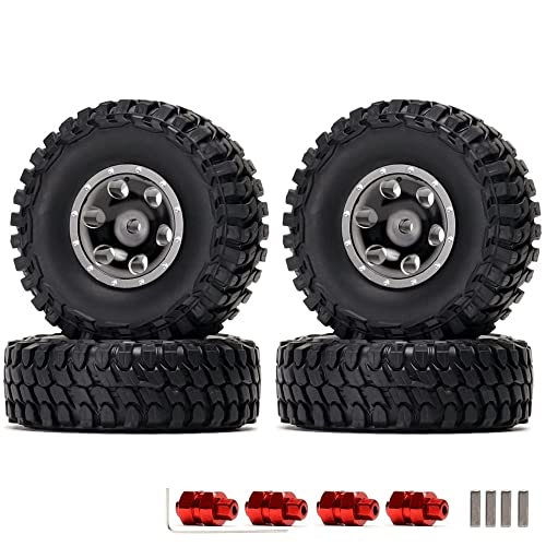 KingVal Replacement 4PCS 10 Beadlock Wheel Rim Tires Hex Hub 7mm with Extension Adapter Compatible with Axial SCX24 AXI00002 AXI00004 AXI00005 AXI00006 AXI90081 124 RC Crawler Car - Image 1