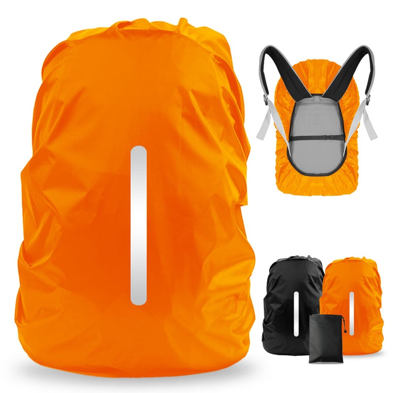 Lama 2 Pack Waterproof Rain Cover For Backpack, Reflective Rucksack Rain Cover For Anti-Dust/Anti-Theft/Bicycling/Hiking/Camping/Traveling/Outdoor Activities (1 Pcs Black + 1 Pcs Orange, M) - Image 1