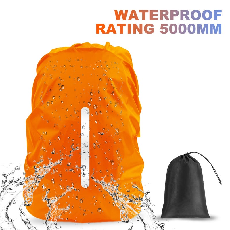 Lama 2 Pack Waterproof Rain Cover For Backpack, Reflective Rucksack Rain Cover For Anti-Dust/Anti-Theft/Bicycling/Hiking/Camping/Traveling/Outdoor Activities (1 Pcs Black + 1 Pcs Orange, M) - Image 4