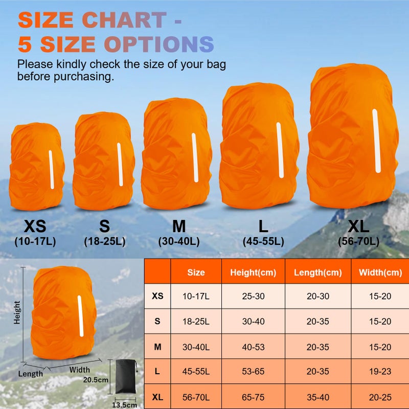 Lama 2 Pack Waterproof Rain Cover For Backpack, Reflective Rucksack Rain Cover For Anti-Dust/Anti-Theft/Bicycling/Hiking/Camping/Traveling/Outdoor Activities (1 Pcs Black + 1 Pcs Orange, M) - Image 3