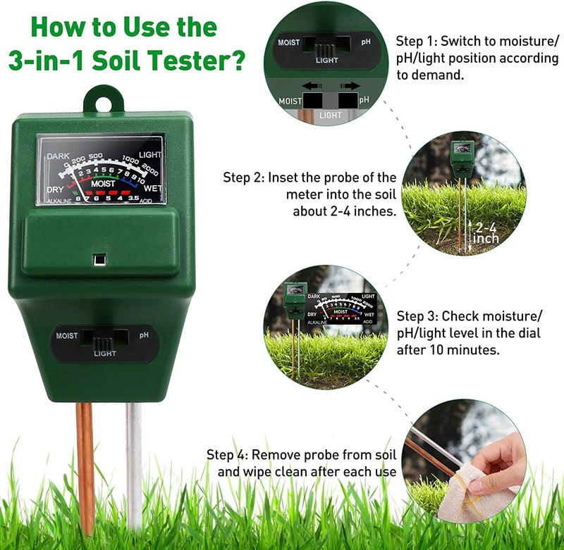 Tusmad 3-in-1 Soil Moisture Sensor, Soil pH Meter & Sunlight Tester, Professional Soil Testing Kit for Agriculture, Garden, Farm & Lawn – Moisture Meter, Soil Testing Machine & Plant Care Tool - Image 5