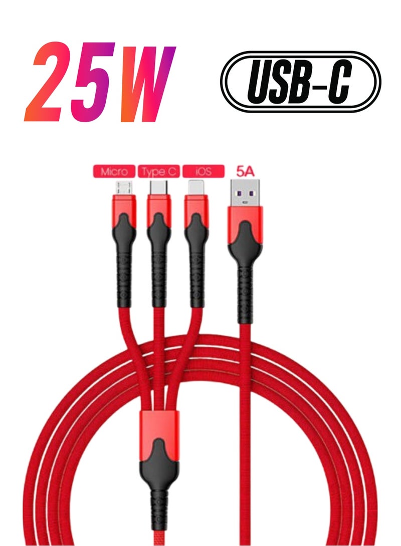 5A 3 In 1 USB To TypeC Mini USB Charger Charging Cable Universal Telephone Cable - Image 1