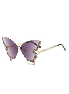 2023 Cross-border Explosions Butterfly Sunglasses European and American Personality Internet Popular ins Diamond-encrusted Hip-hop Fashion Street Shot Sunglasses for Women Double gray sheet