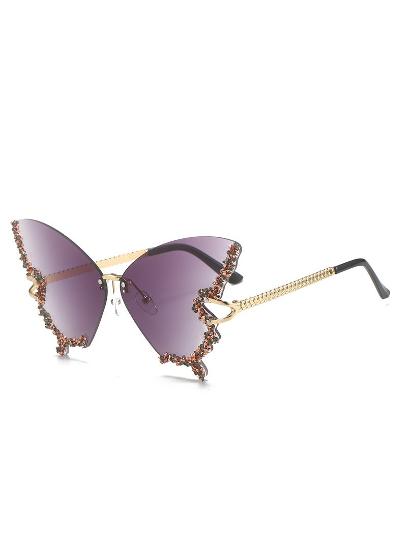 Generic - 2023 Cross-border Explosions Butterfly Sunglasses European and American Personality Internet Popular ins Diamond-encrusted Hip-hop Fashion Street Shot Sunglasses for Women Double gray sheet - Image 1