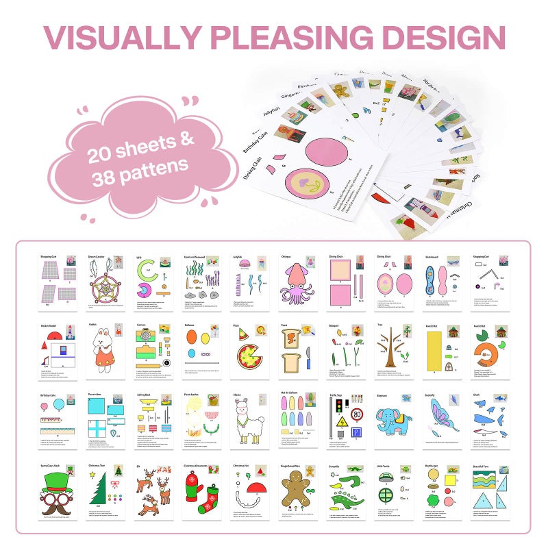 SONGTIY 3D Printing Drawing Template, 20 Sheets 3D Painting Paper Stencils, 3D Pen Drawing Graffiti with a PVC Transparent Board, for Birthday Christmas DIY Gifts - Image 3