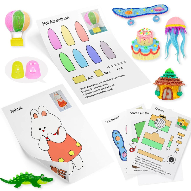 SONGTIY 3D Printing Drawing Template, 20 Sheets 3D Painting Paper Stencils, 3D Pen Drawing Graffiti with a PVC Transparent Board, for Birthday Christmas DIY Gifts - Image 1