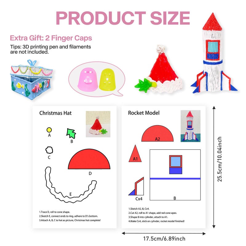 SONGTIY 3D Printing Drawing Template, 20 Sheets 3D Painting Paper Stencils, 3D Pen Drawing Graffiti with a PVC Transparent Board, for Birthday Christmas DIY Gifts - Image 2