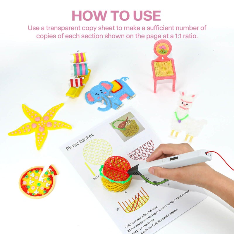 SONGTIY 3D Printing Drawing Template, 20 Sheets 3D Painting Paper Stencils, 3D Pen Drawing Graffiti with a PVC Transparent Board, for Birthday Christmas DIY Gifts - Image 4