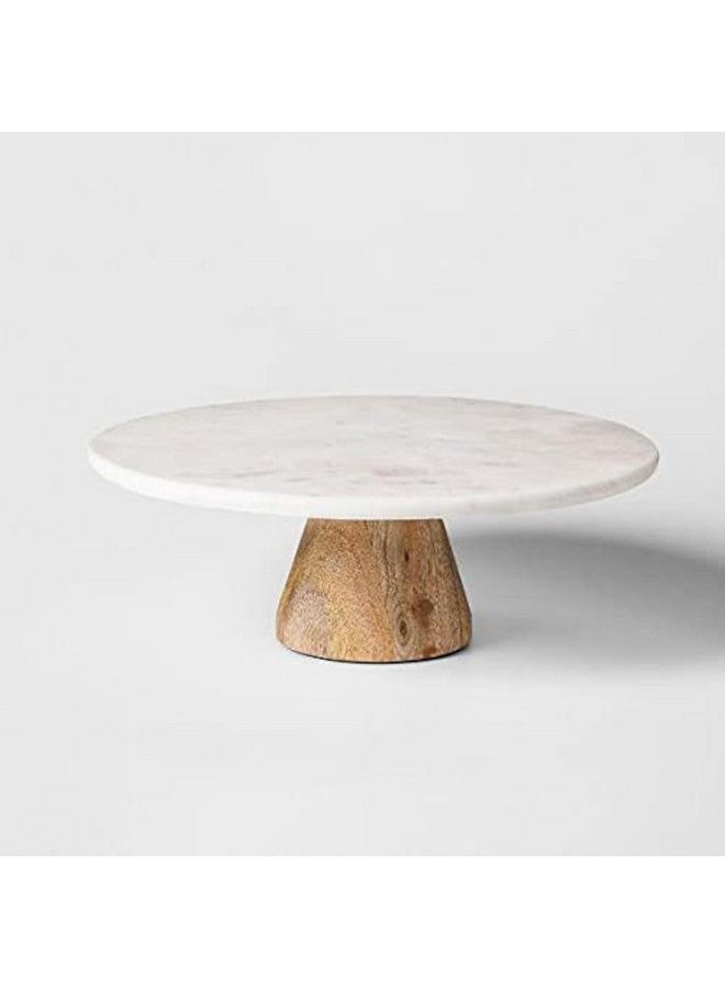 SAVE™ White Marble Cake Stand with Removable Wooden Leg for Easy Storage | Dessert Stand | Cake, Bread, Muffin Table Top | Non Revolving for Decor and Decoration (10 inch) - Image 1