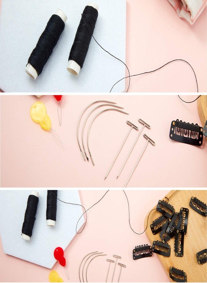 WILLBOND 85 Pieces Hair Extensions Clip Wig Making Set, Includes 50 U-Shape Snap Clips, 10 Curved Needles, 20 T-Pins, 3 Rolls Weaving Thread, 2 Needle Threader for Wig Making Hair Extensions - Image 3