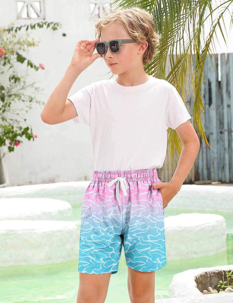 ZenGents Boys Swim Trunks with Compression Liner Size 12 14 16 Hawaiian Youth Teen Bathing Suit Boy's Kids Blue Pink Swimwear Swim Swiming Board Shorts Trunk - Image 5