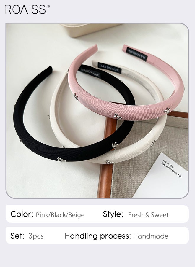 roaiss 3Pcs Headbands for Women Girls，Fashion Bow Narrow Style Headband Face Washing Non-Slip Head Band, Fluffy Sponge Multi-Color Hairband Hair Accessory for Women - Image 4