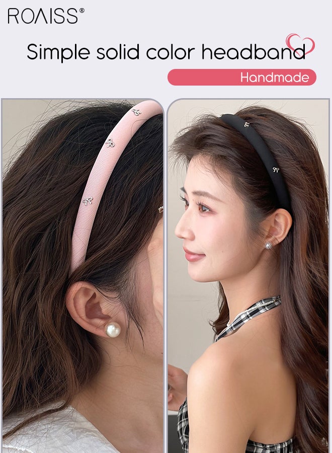roaiss 3Pcs Headbands for Women Girls，Fashion Bow Narrow Style Headband Face Washing Non-Slip Head Band, Fluffy Sponge Multi-Color Hairband Hair Accessory for Women - Image 2