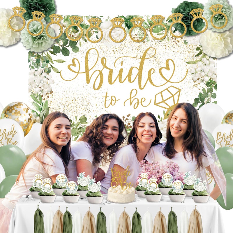 jenlion Sage Green Bridal Shower Decorations,Bachelorette Party Decorations, Bride to Be Backdrop, Bridal Shower Balloons, Paper Pom Poms Bride to Be Party Supplies for bridal shower - Image 3