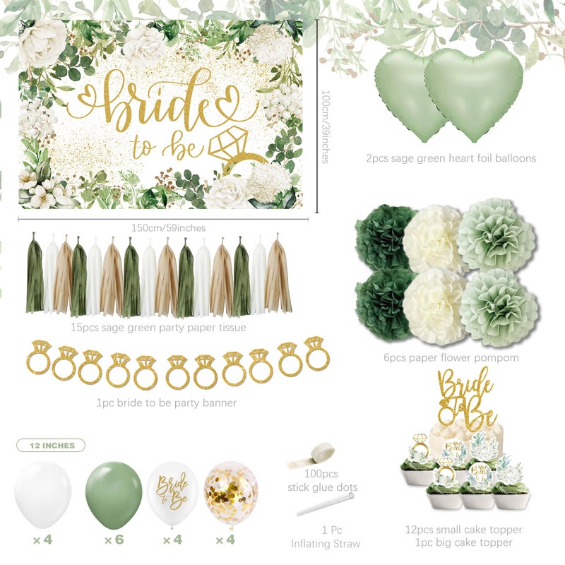 jenlion Sage Green Bridal Shower Decorations,Bachelorette Party Decorations, Bride to Be Backdrop, Bridal Shower Balloons, Paper Pom Poms Bride to Be Party Supplies for bridal shower - Image 2