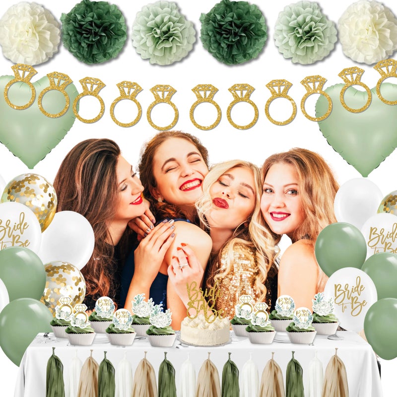 jenlion Sage Green Bridal Shower Decorations,Bachelorette Party Decorations, Bride to Be Backdrop, Bridal Shower Balloons, Paper Pom Poms Bride to Be Party Supplies for bridal shower - Image 5