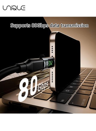محول USB C محمول من النوع C من الذكور إلى الإناث - موصل مع شاشة رقمية - محول للأجهزة عالية الطاقة مع دعم شحن 240 واط - محول شاشة شحن كامل الميزات لأجهزة الكمبيوتر المحمولة والأجهزة اللوحية - أسود - view 5
