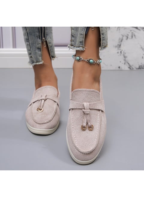 LeFu Shoes Womens Plus Size 24 New Flat Bottom Casual Velvet Face European American Solid Color LeFu Bean Shoes Stock Available Light gray