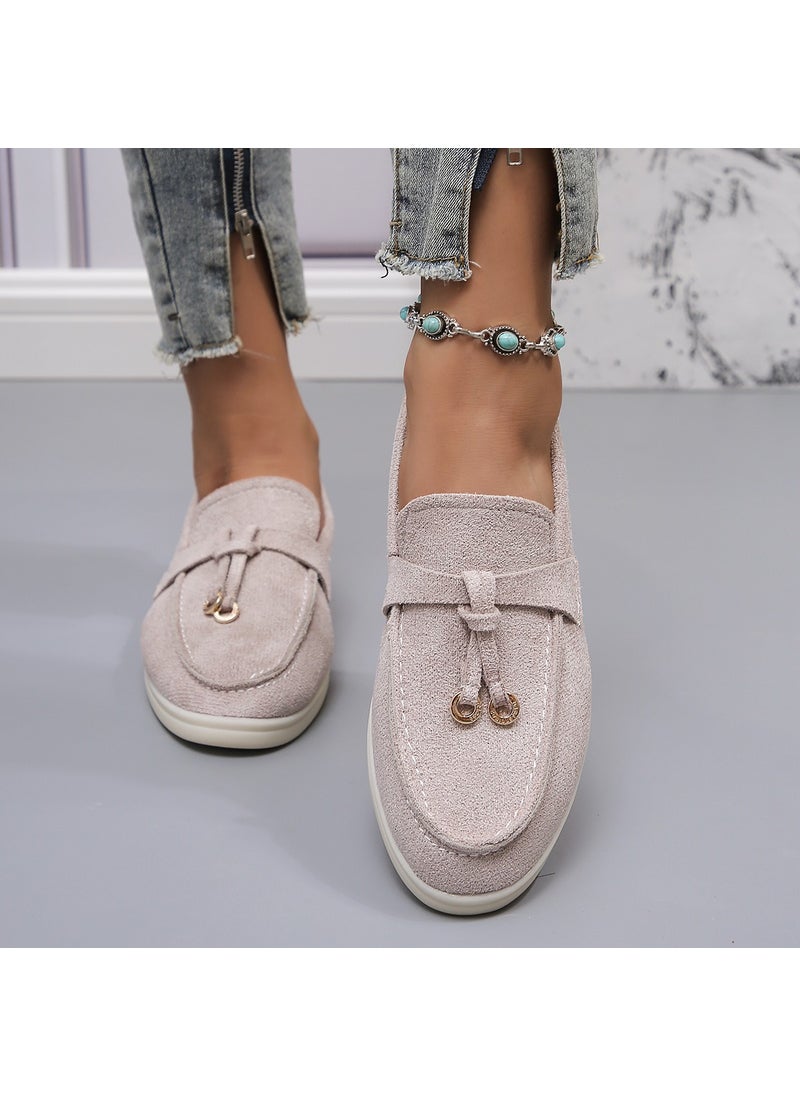 Generic - LeFu Shoes Womens Plus Size 24 New Flat Bottom Casual Velvet Face European American Solid Color LeFu Bean Shoes Stock Available Light gray - Image 1