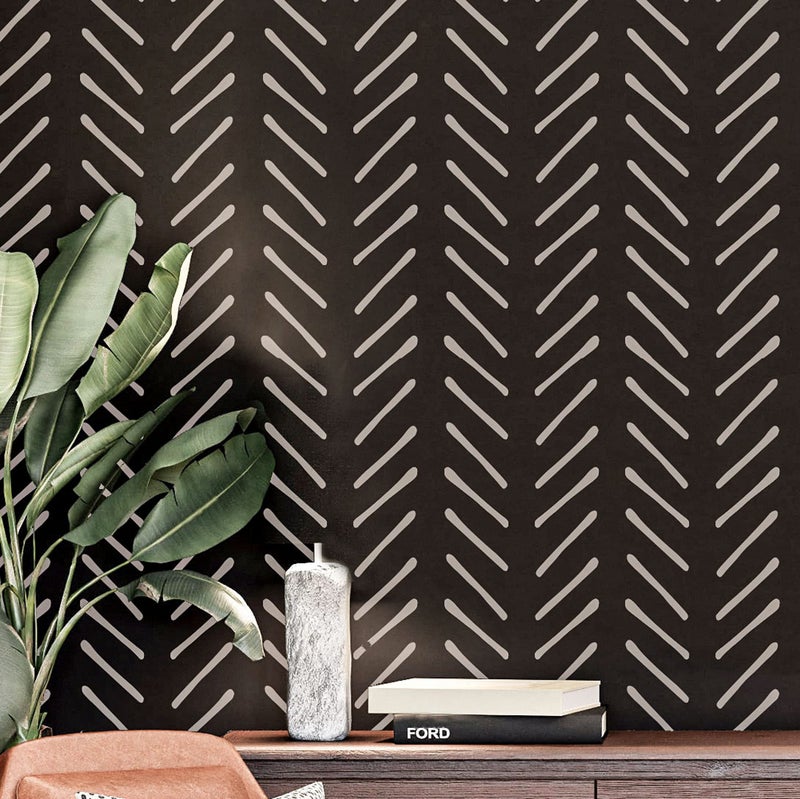 PINKIPO HandDrawn Herringbone 16x40 XL Stencil Large Wall Stencil Modern Geometric Wall Stencils for Painting Stencils for Walls Chevron Wall Stencil