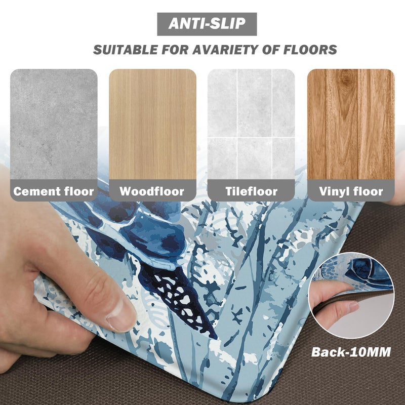 weesire Coastal Beach Kitchen Floor Mat Rugs Nautical Decorative Coral Sea Turtle Kitchen Rugs Anti Fatigue Mats Non-Slip Comfort Standing Cushioned for Kitchen 17.3" 28" + 17.3" x 47" Set 2 Pcs Navy Blue - Image 5