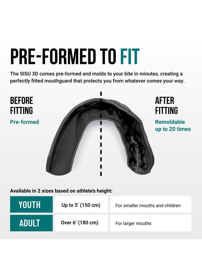 SISU 3D Youth Mouthguard Charcoal Black Preformed Easy Fit Protection for Lacrosse, Football, Hockey, Team Sports, Removable up to 20 Times, Non-Toxic - Image 3
