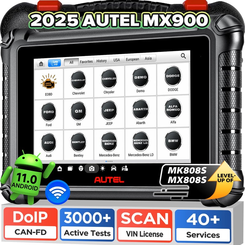 Autel Autel Scanner MaxiCheck MX900 2025 US Ver of MaxiCOM MK900 CAN FD DoIP Up of MK808S MK808 MX808 MK808BT Bidirectional OBD2 Scan Tool 3000 Active Test 40 Reset Scan VIN OE Diagnostic FCA