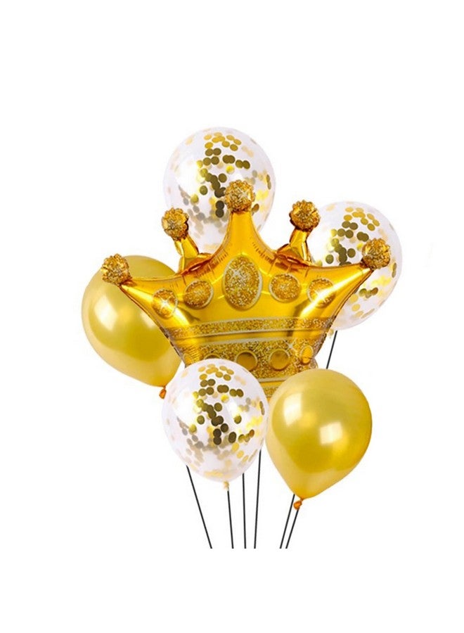Morndew 5 PCS Happy Birthday Five-pointed Star Gold Crown 1 Foil Balloons for Birthday Party Baby Shower Decorations - Image 1