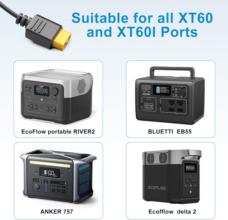 KFD XT60 Car Charger 12V/24V DC Input Adapter for ECOFLOW DELTA 2/3 River 3 RIVER 2 MAX Portable Power Station Anker SOLIX C200 C300 C800 C1000 Solar Generator 16AWG XT60 Plug Car Charging Cable - Image 4