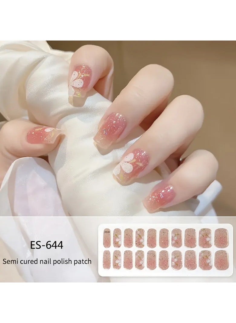 Goolsky 20PCS Cartoon Flower Glitter Gel Nail Wraps, Semi-Cured Gel Nail Polish Strips with Shimmery Finish, Self-Adhesive Plastic Nail Decals - Easy Application & Removal, Long-Lasting Salon-Quality Design, Includes Nail File & Stick - Single Use  - Image 1