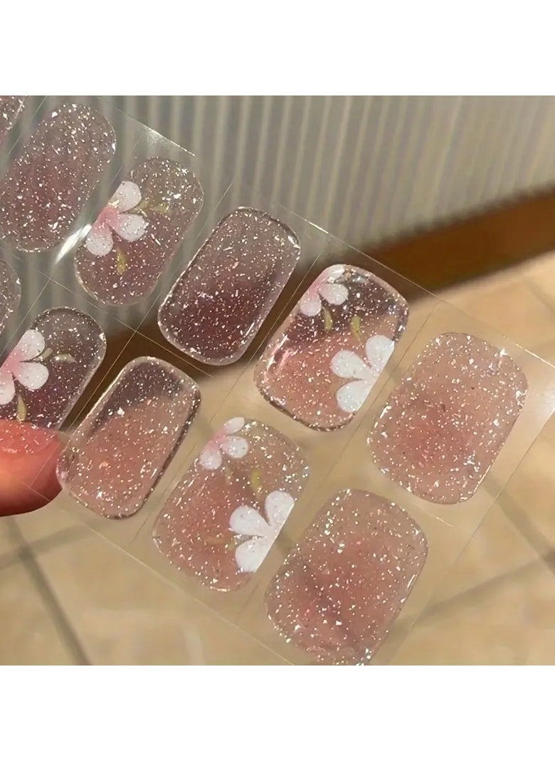 Goolsky 20PCS Cartoon Flower Glitter Gel Nail Wraps, Semi-Cured Gel Nail Polish Strips with Shimmery Finish, Self-Adhesive Plastic Nail Decals - Easy Application & Removal, Long-Lasting Salon-Quality Design, Includes Nail File & Stick - Single Use  - Image 2
