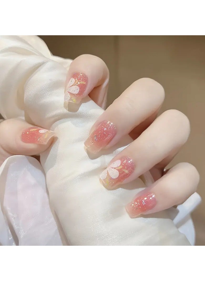 Goolsky 20PCS Cartoon Flower Glitter Gel Nail Wraps, Semi-Cured Gel Nail Polish Strips with Shimmery Finish, Self-Adhesive Plastic Nail Decals - Easy Application & Removal, Long-Lasting Salon-Quality Design, Includes Nail File & Stick - Single Use  - Image 5