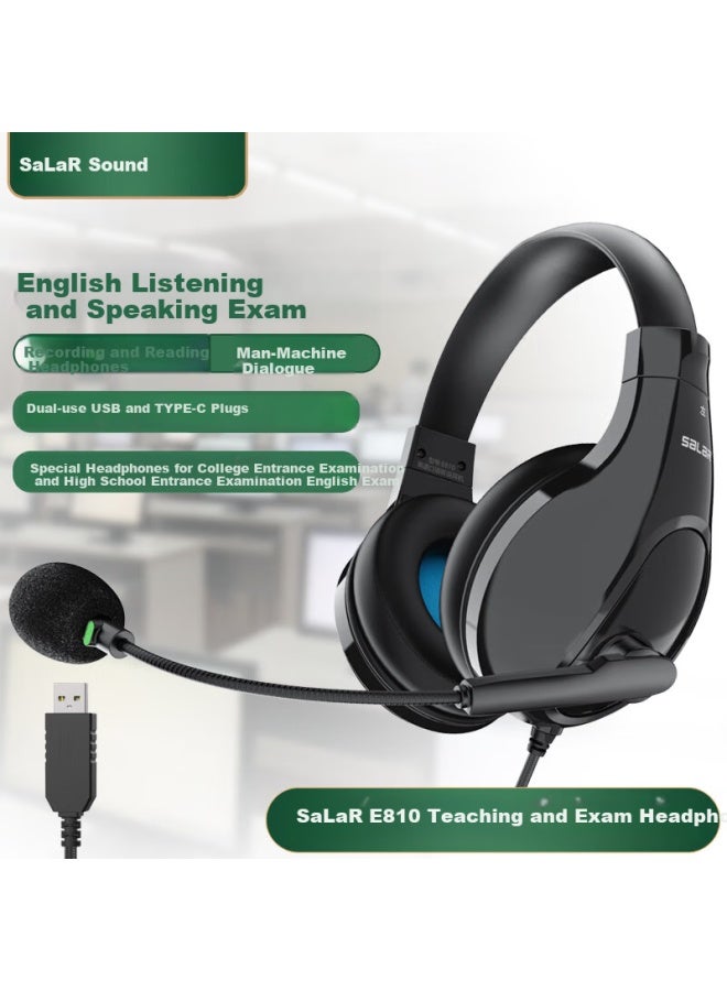 Salar E810 English Speaking And Listening Exam Special Headphones Headset Type-c Dual-use Black With Microphone Usb Interface - Image 1