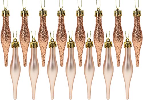 Christmas Concepts® Pack of 15-8.5cm, 85mm (3.4") Droplet Baubles - Matte & Glitter Design - Christmas Ornaments (Rose Gold) - Image 5