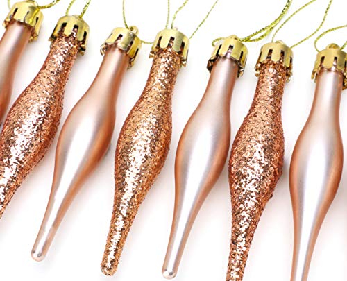 Christmas Concepts® Pack of 15-8.5cm, 85mm (3.4") Droplet Baubles - Matte & Glitter Design - Christmas Ornaments (Rose Gold) - Image 3