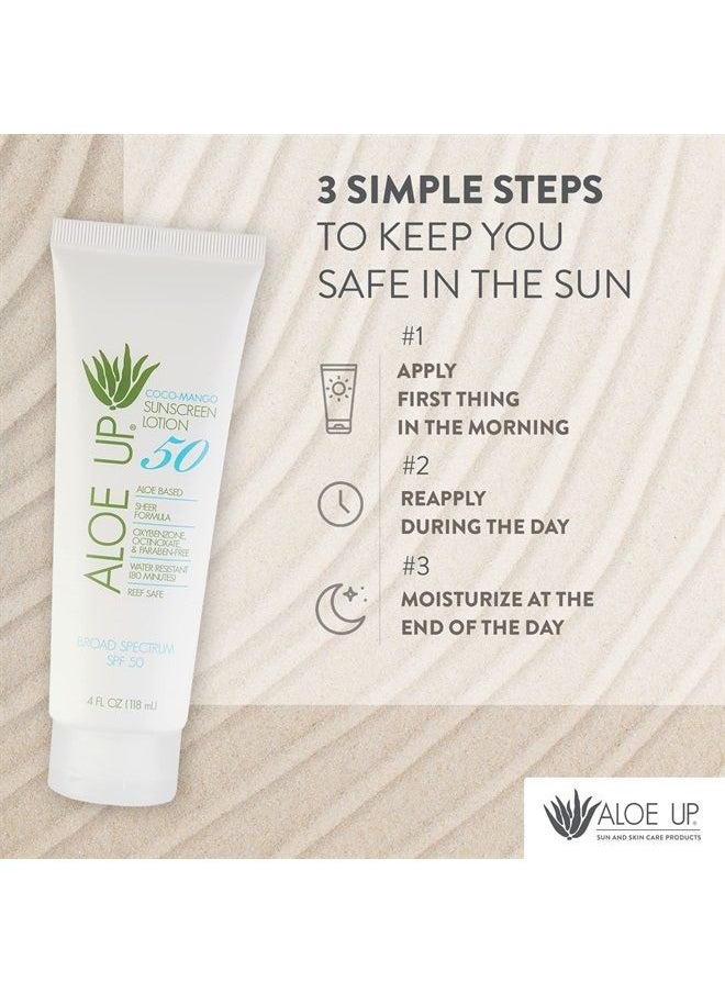 Aloe Up - Aloe Up SPF 50 Sunscreen Lotion - Non Greasy & Quick Absorbing Sun Skin Care, Reef Friendly Skin Sun Protection - Body Sun Cream with UVA/UVB Protection, Aloe Infused Sunscreen for Body - 4 Fl Oz - Image 1