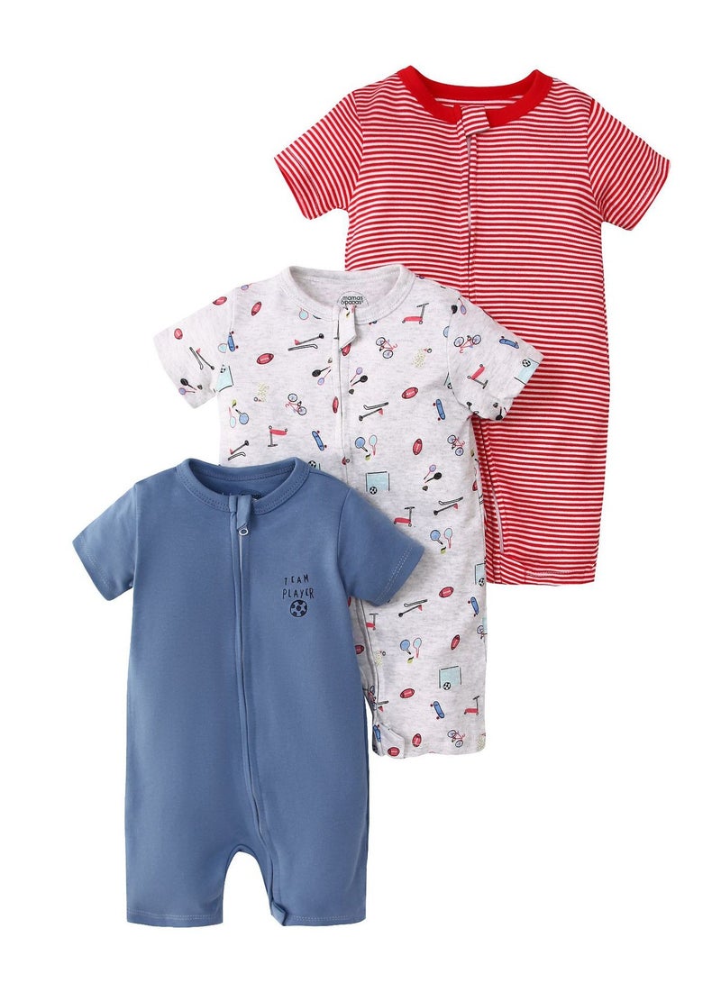 CICILADY Baby 3-Pack Short-Sleeve Onesies Bodysuit Baby Boy Girl Cotton Short Sleeve Zipper Rompers Infant 2-way Zippers Comfy Summer Jumpsuit