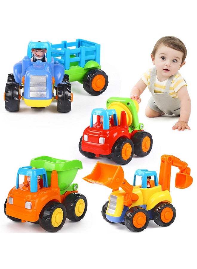 ORWINE Inertia Toy Early Educational Toddler Baby Toy Friction Powered Cars Push and Go Cars Tractor Bulldozer Dumper Cement Mixer Engineering Vehicles Toys for Children Boys Girls Kids Gift 4PCS - Image 1