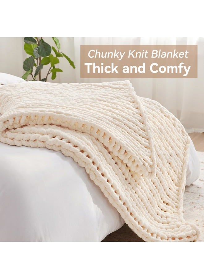 Negwoo Chunky Knit Throw Blanket, 80''*90'' Knitted Throw Chenille Yarn for Bed Couch, Handmade Cream Crochet Big Thick Blanket, Machine Washable Cute Comfy Blanket for Home Decor - Image 4