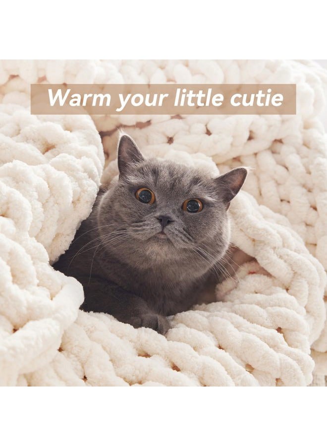 Negwoo Chunky Knit Throw Blanket, 80''*90'' Knitted Throw Chenille Yarn for Bed Couch, Handmade Cream Crochet Big Thick Blanket, Machine Washable Cute Comfy Blanket for Home Decor - Image 5