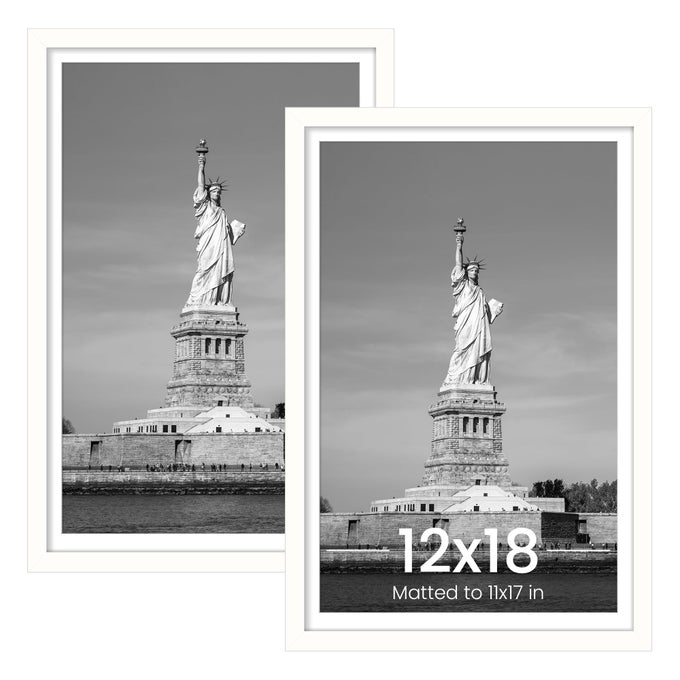 12X18 PICTURE FRAME DISPLAY POSTER 11X17 WITH MAT OR 12 X 18 WITHOUT WALL GALLERY PHOTO FRAMES WHITE 2 PACK