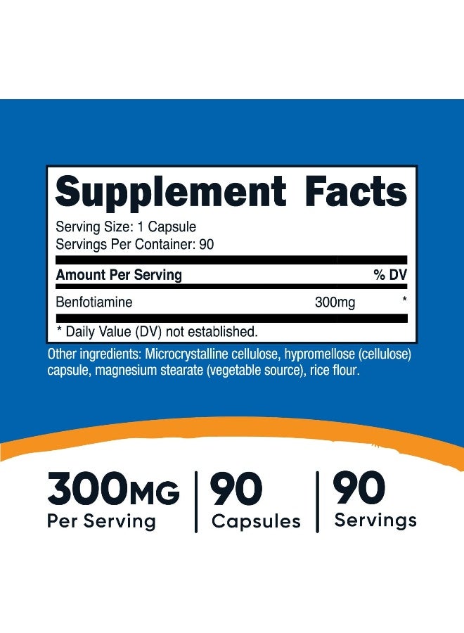Nutricost نوتريكوست بنفوتيامين 300 ملغ، 90 كبسولة - خالي من الغلوتين، غير معدّل وراثيًا، وصديق للنباتيين - Image 2