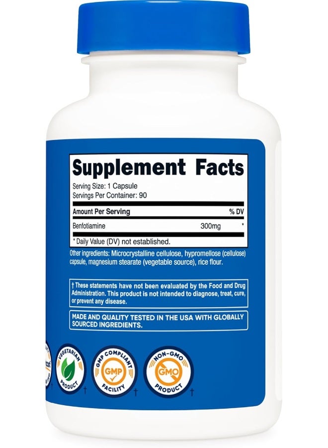 Nutricost نوتريكوست بنفوتيامين 300 ملغ، 90 كبسولة - خالي من الغلوتين، غير معدّل وراثيًا، وصديق للنباتيين - Image 5