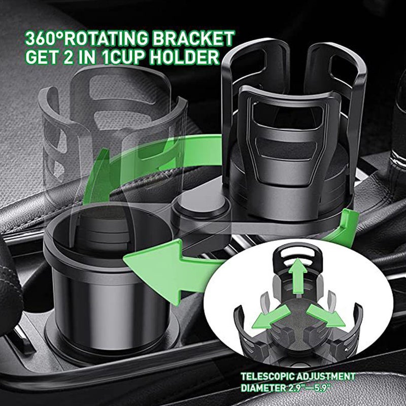 2-in-1 Car Cup Holder Expander Adapter Multifunctional Drinks Bottle Holder 360° Rotating Adjustable Base for Coffee Beverage Bottles Snack - Image 3