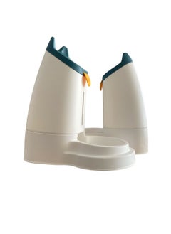 HAPPY PUSS Pet water dispenser and feeder.  Feed gravity type, pack of 2; Self-Dispensing gravity pet drinker and feeder. For cats and dogs. White color with blue cover.  - Image 2