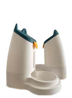 HAPPY PUSS Pet water dispenser and feeder.  Feed gravity type, pack of 2; Self-Dispensing gravity pet drinker and feeder. For cats and dogs. White color with blue cover.  - Image 3