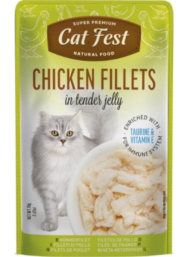 Cat Fest Product Description Cat Fest Chicken Fillets In Tender Jelly For Cats -4 pouch, each pouch size 70g - Image 2